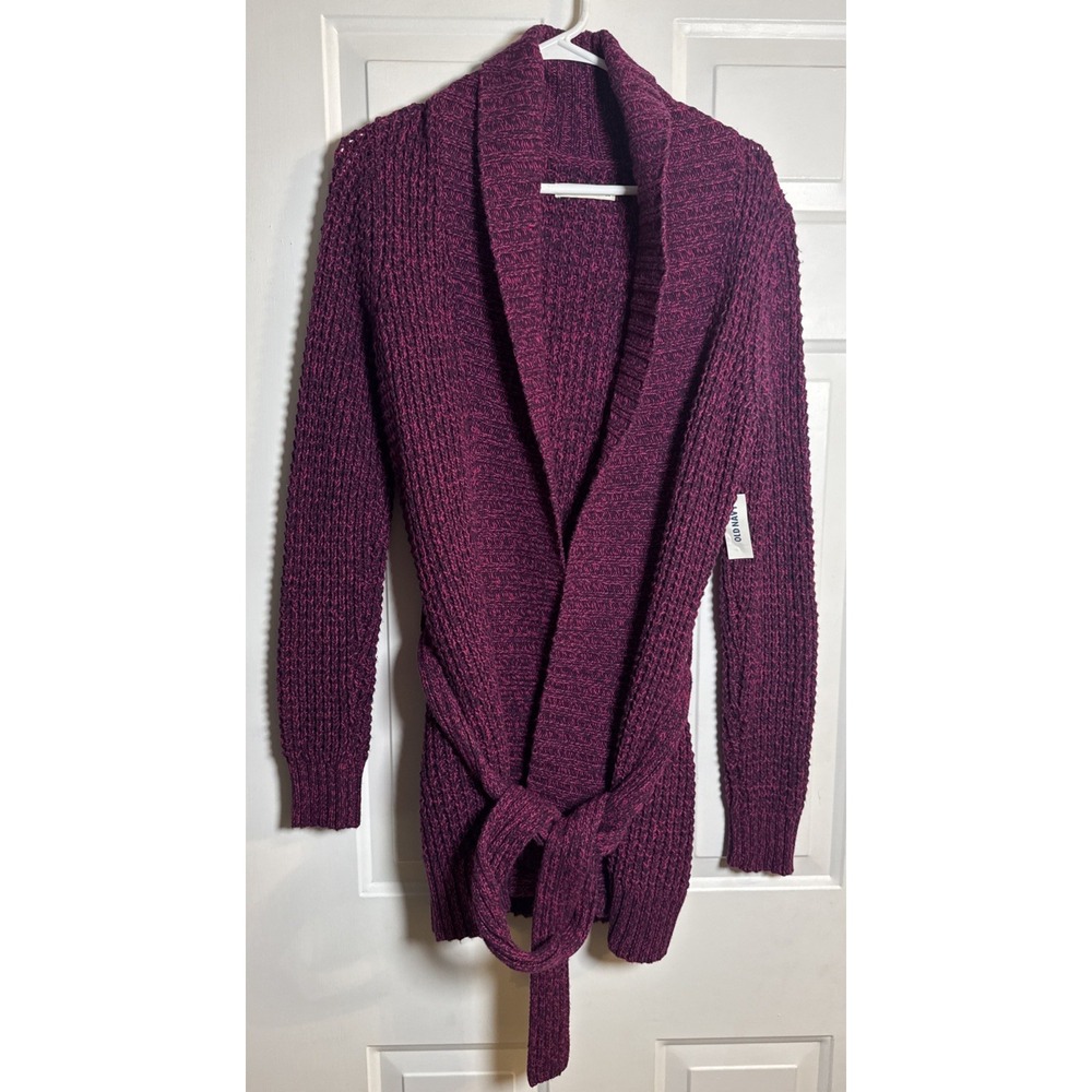 NWT Old Navy Women's M‎ Marled Knit Belted Cardigan Burgundy Cotton
